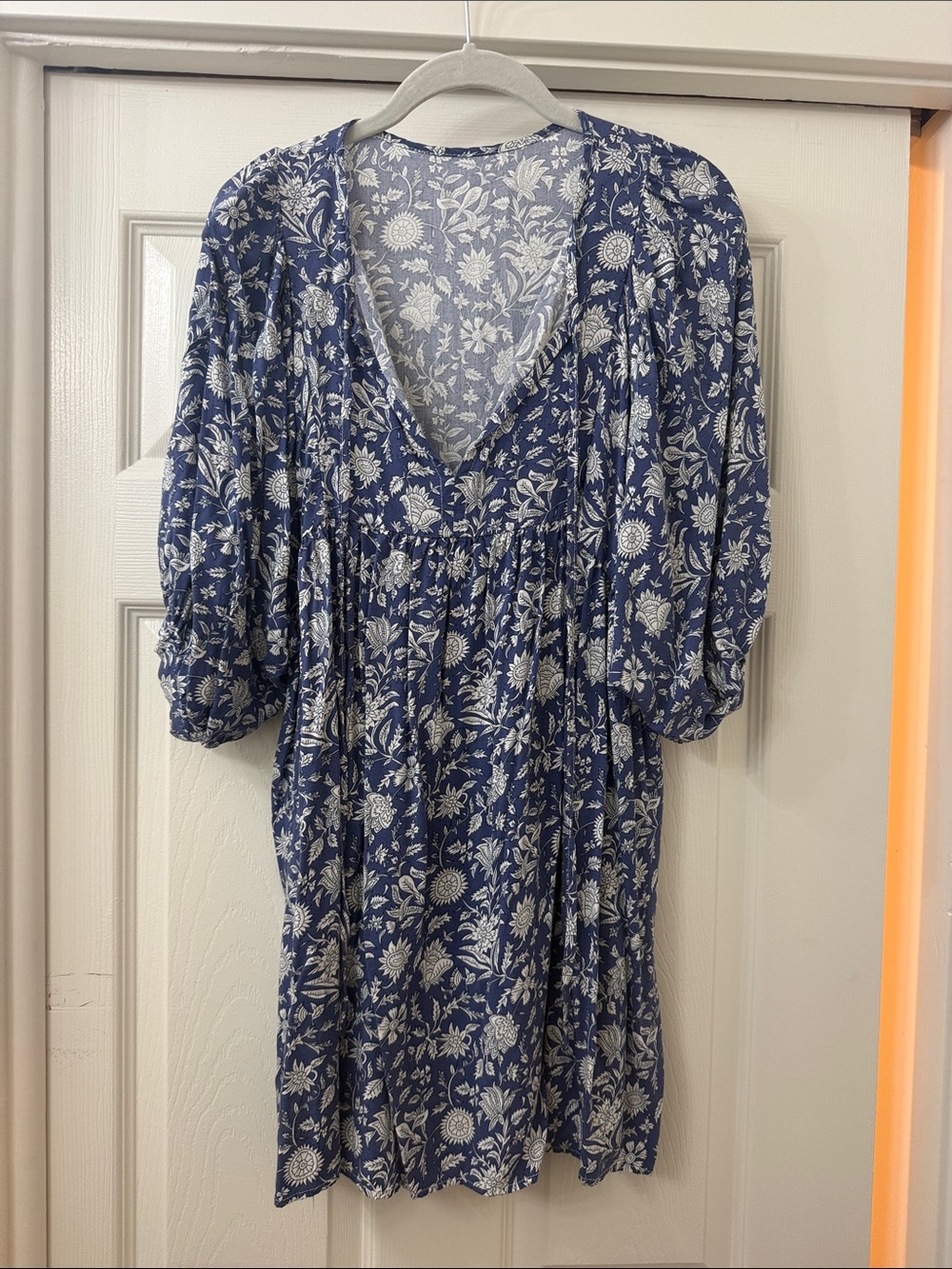 Blue Floral V-Neck Women’s Dress